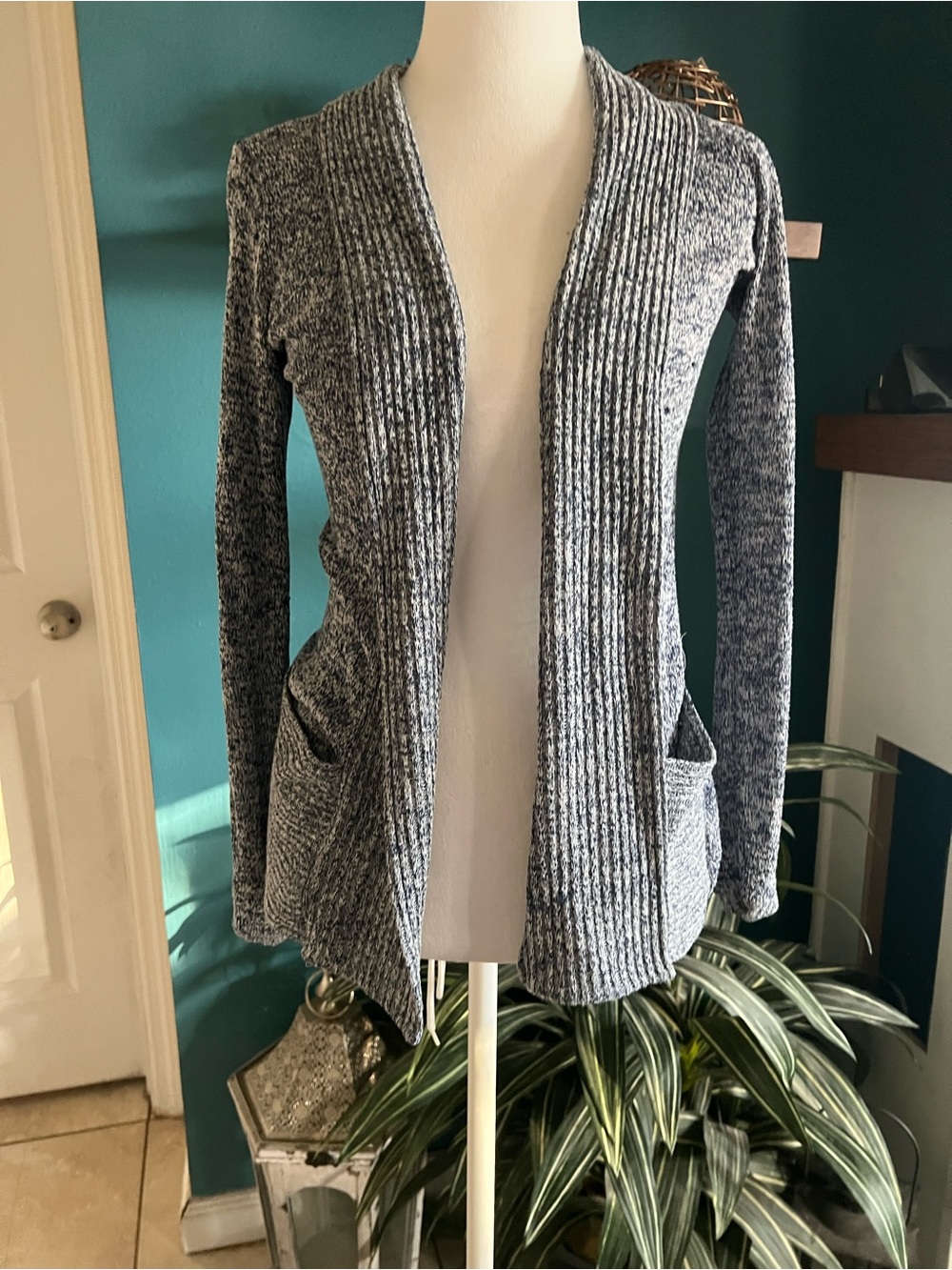 Vintage Kirra Gray Marled Open-Front Ribbed Cardigan